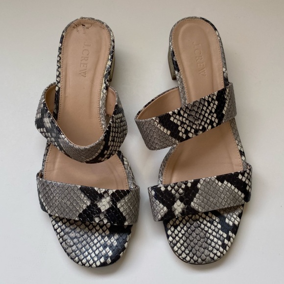 J. Crew Snakeskin Leather Slide Heeled Sandals - Picture 2 of 13